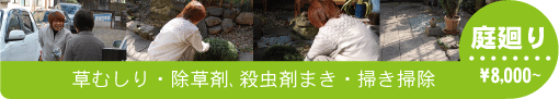 庭廻り　草むしり・除草剤・殺虫剤まき・掃き掃除　￥8,000～